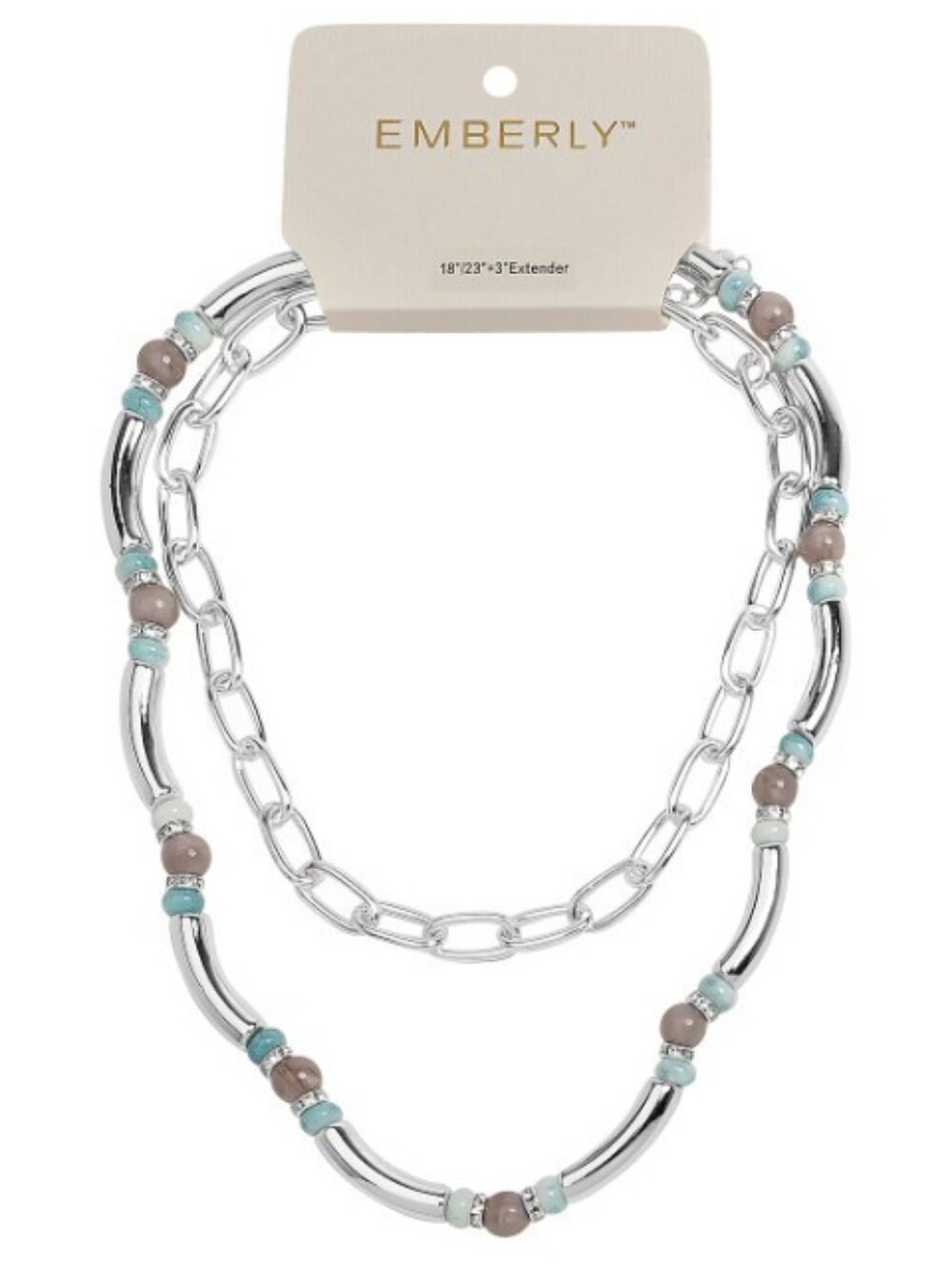 NEW Emberly Silver Tone 2 Row Blue Stone Pave Necklace Women's